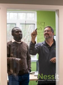 Collaborative team meeting showcasing People-First IT principles in Technology & SaaS for strong partnerships.